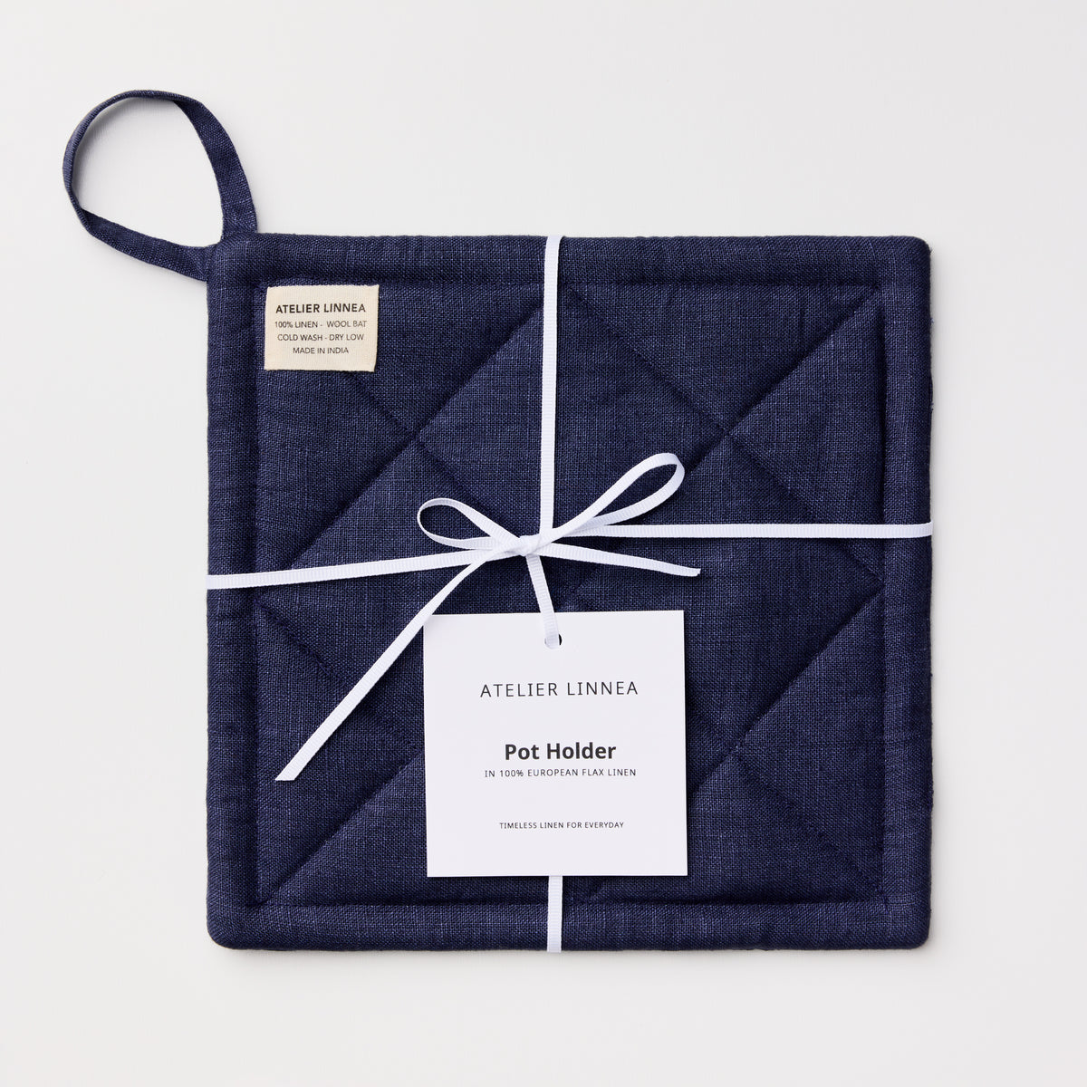 Aarhus Quilted Linen Potholder - 9" x 9"