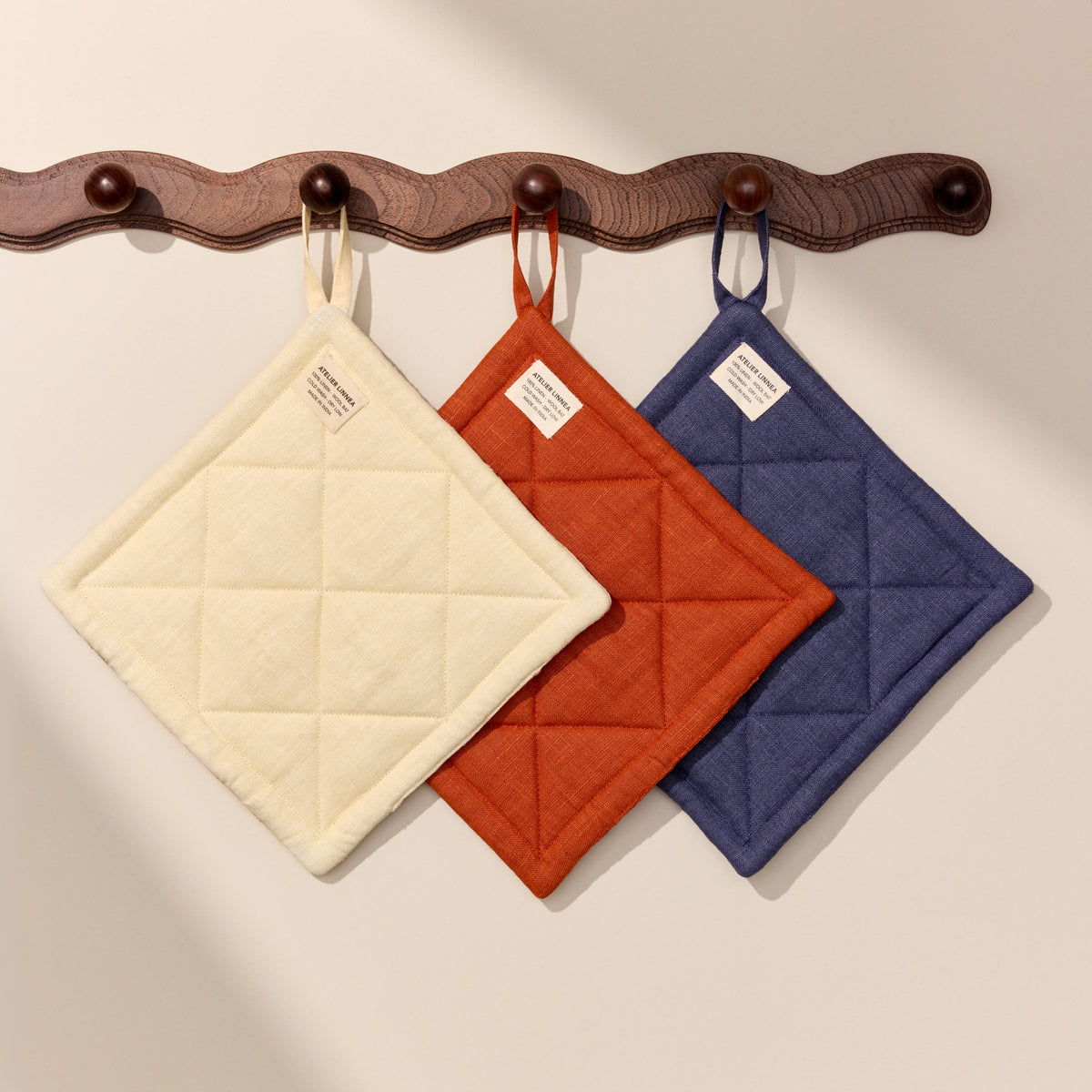 Aarhus Quilted Linen Potholder - 9" x 9"
